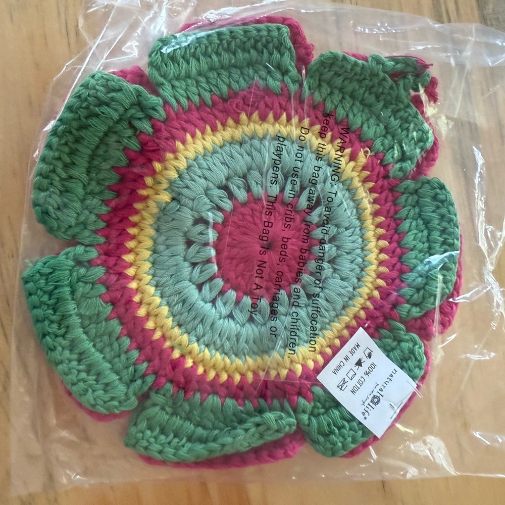 NATURAL LIFE Crochet Flower Coaster - Pink, Green, Yellow